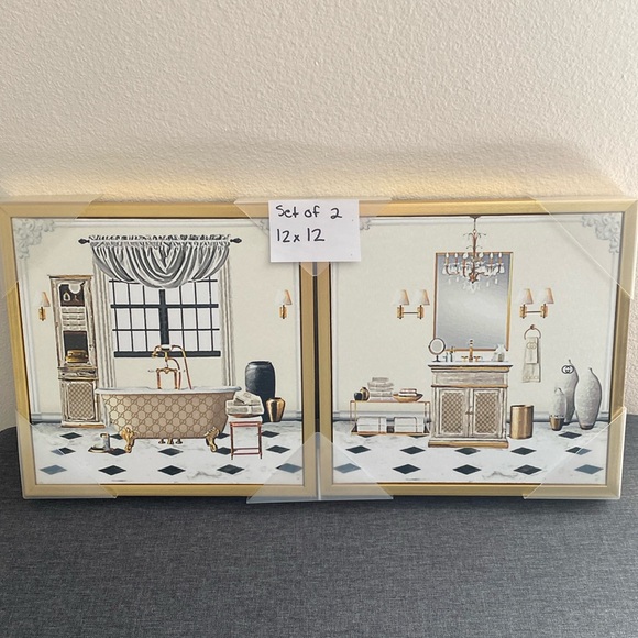 Set of 2 12x12 Bathroom Canvas - Picture 1 of 3